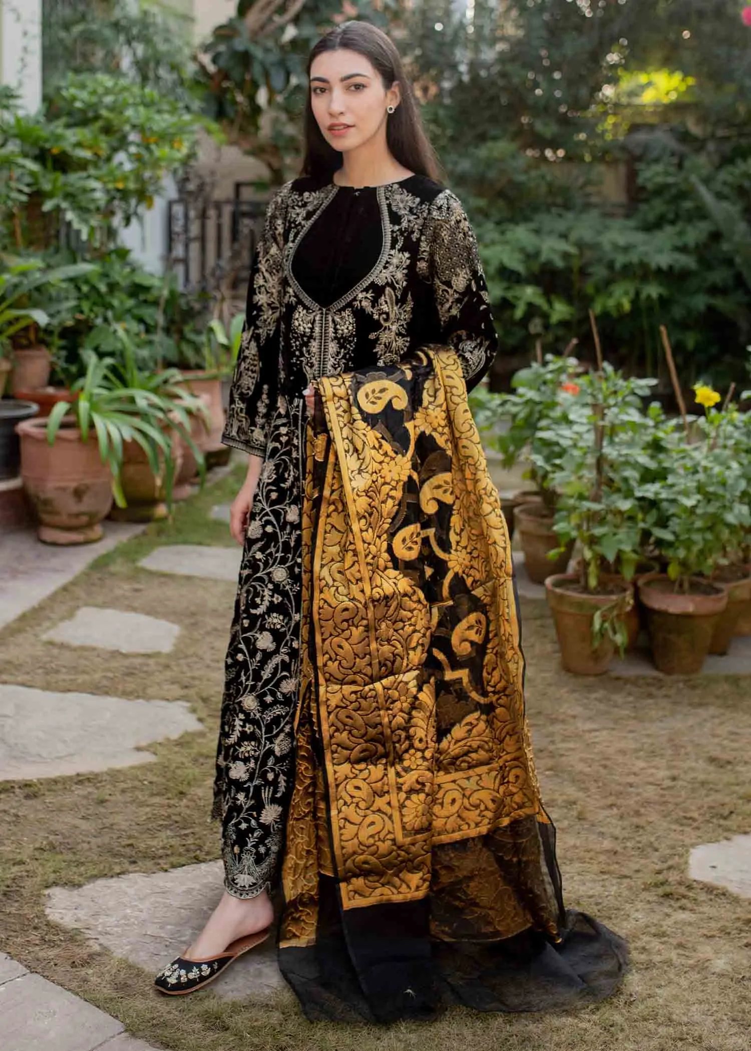 Black Pakistani Dress Party Wear by Designer #PF263