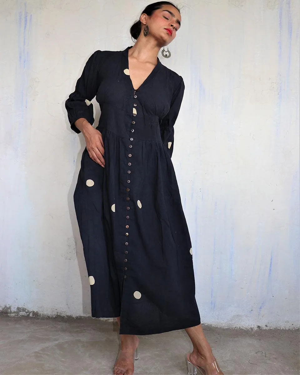 Black Pure Cotton Polka Dot Dress-Mono