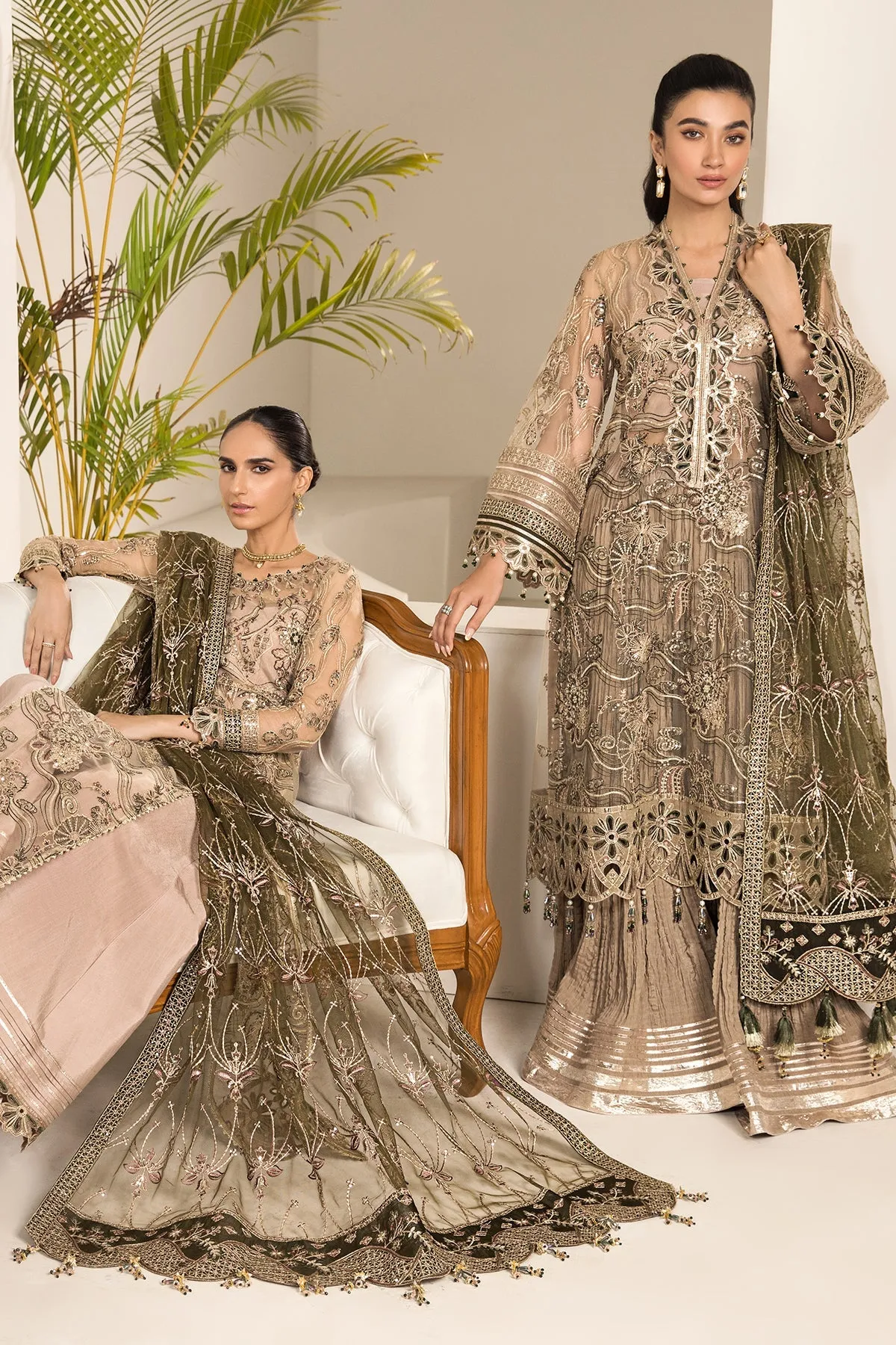Blackish Embroidered Dusty Skin Pakistani Salwar Kameez with Dupatta