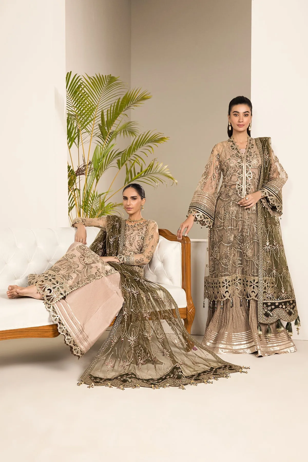 Blackish Embroidered Dusty Skin Pakistani Salwar Kameez with Dupatta