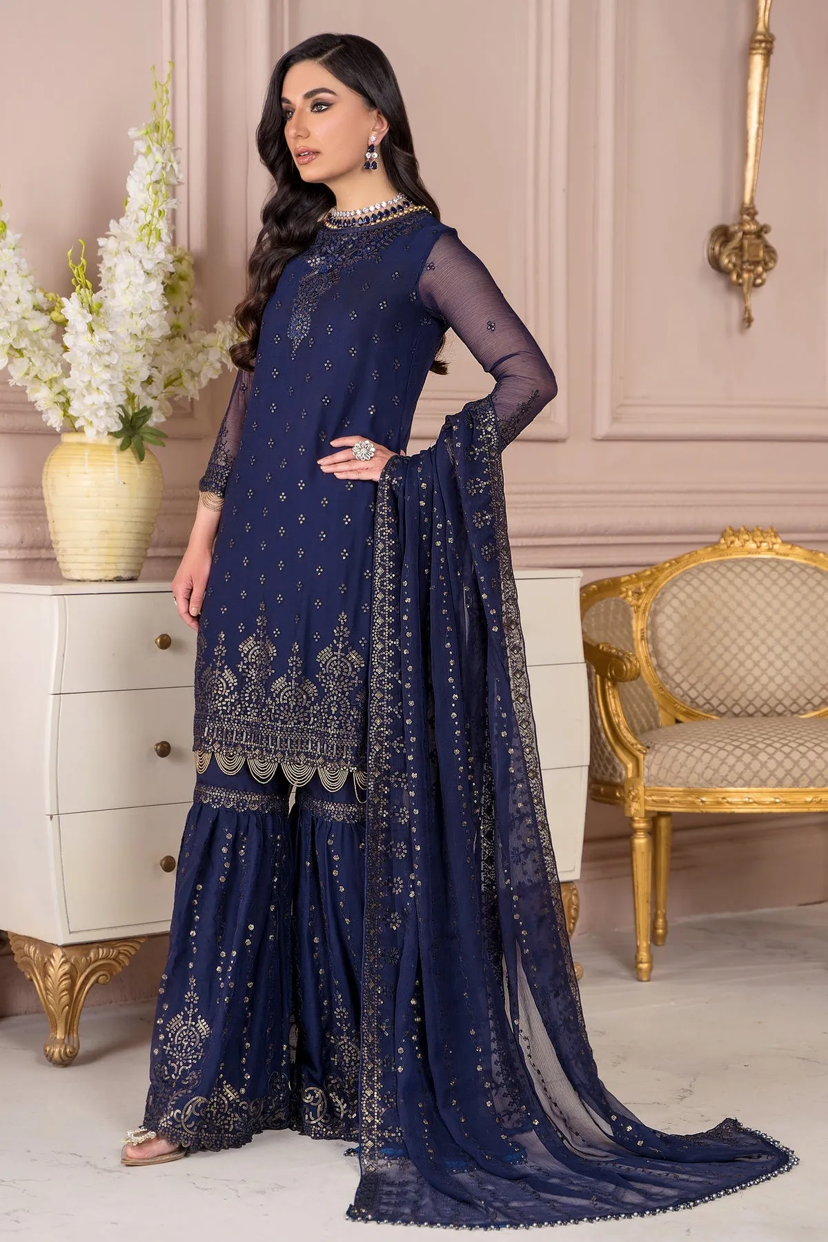 Blue Pakistani Kameez Sharara with Dupatta Party Wear