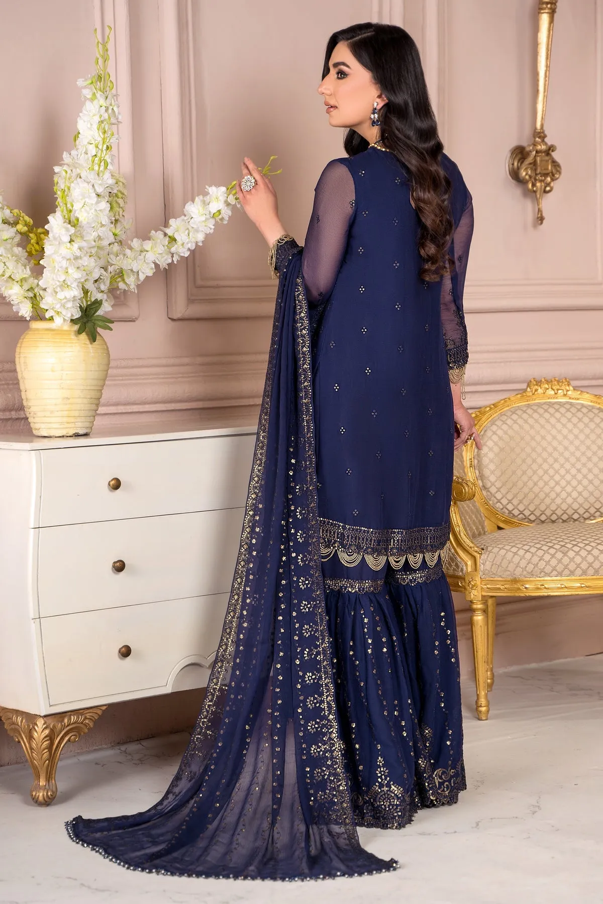 Blue Pakistani Kameez Sharara with Dupatta Party Wear
