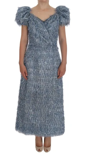 Blue Ruffled Fringes Long Sheath Dress