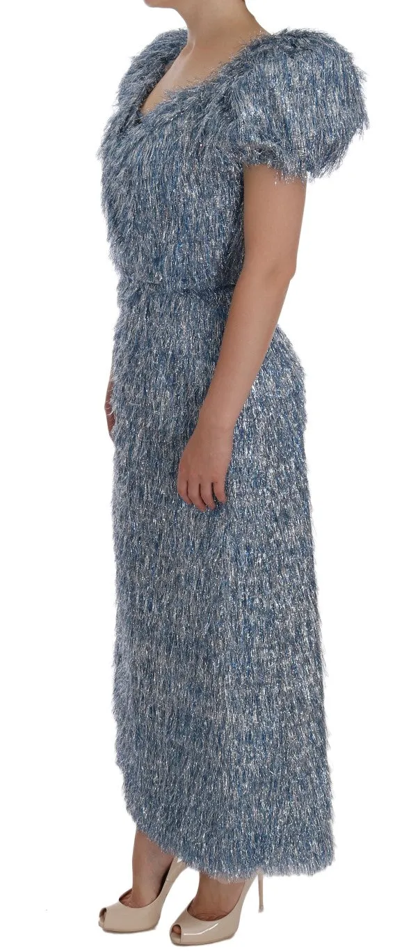 Blue Ruffled Fringes Long Sheath Dress