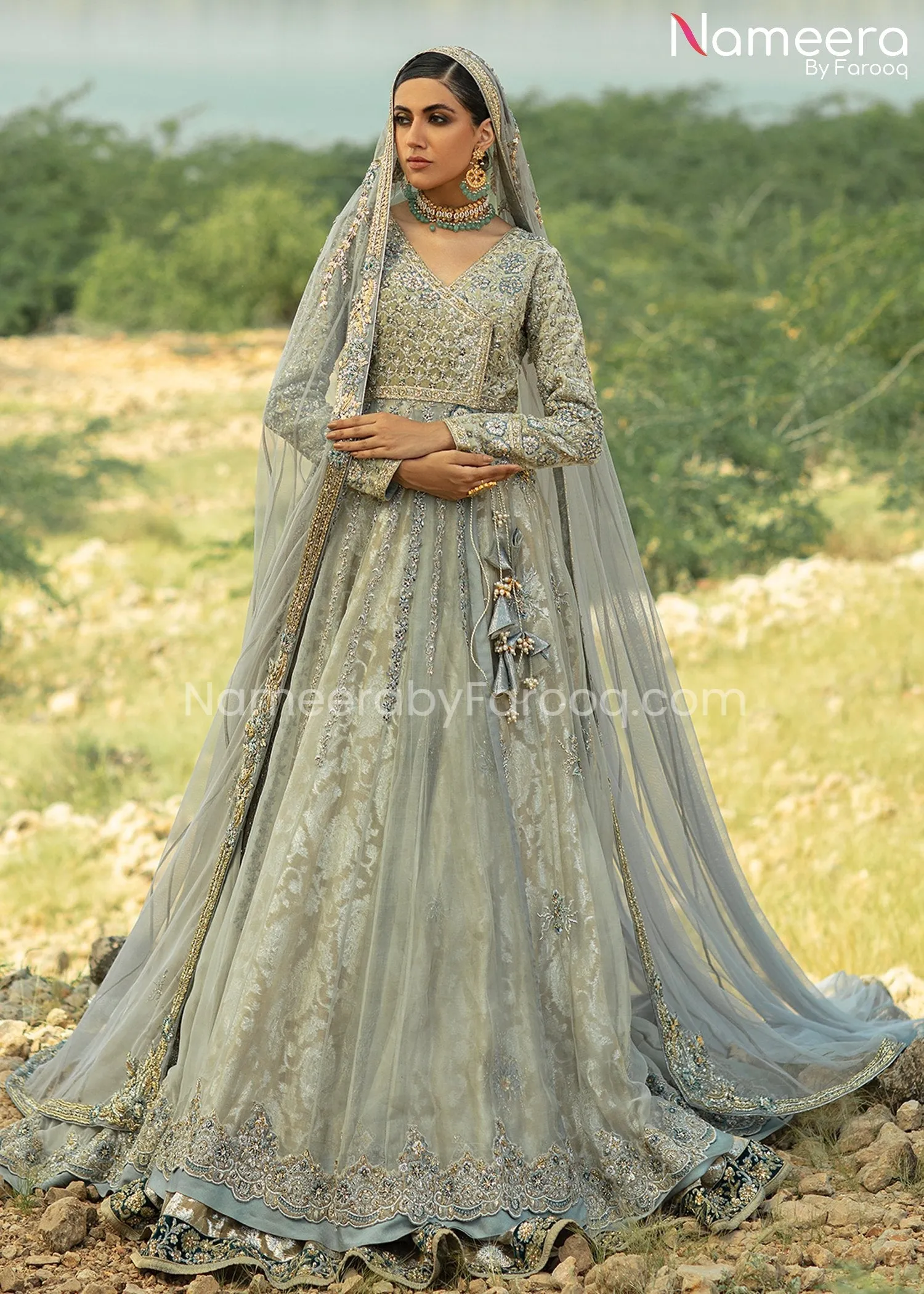 Bridal Lehenga with Angrakha Dress Pakistani #BS663