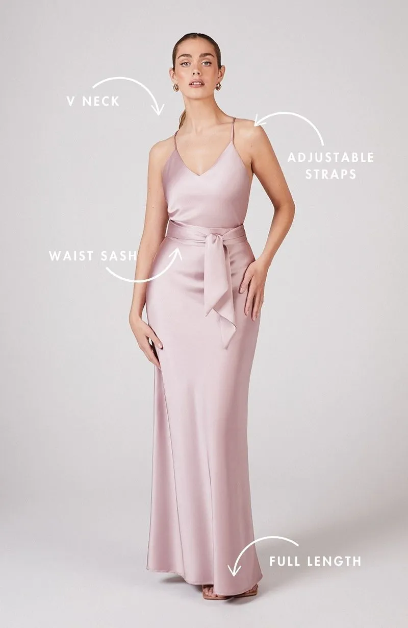 Brooklyn Dress in Rose Pink Satin