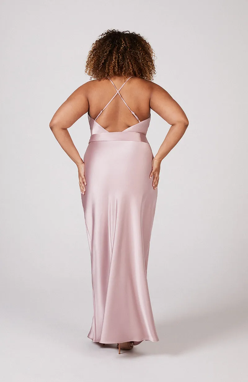 Brooklyn Dress in Rose Pink Satin