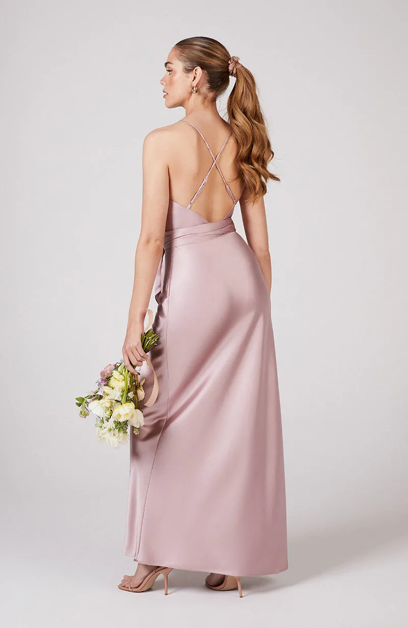 Brooklyn Dress in Rose Pink Satin
