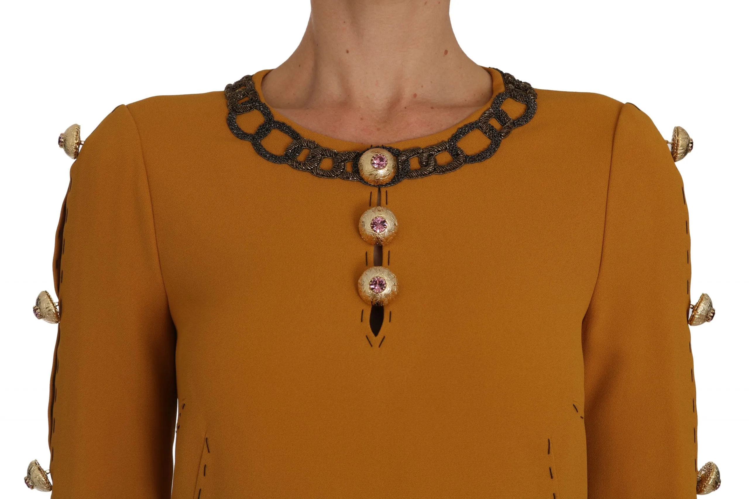 Brown Mini  Crystal Embellished Dress