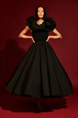 Bubble Collar Tea Length Silk Faille Dress