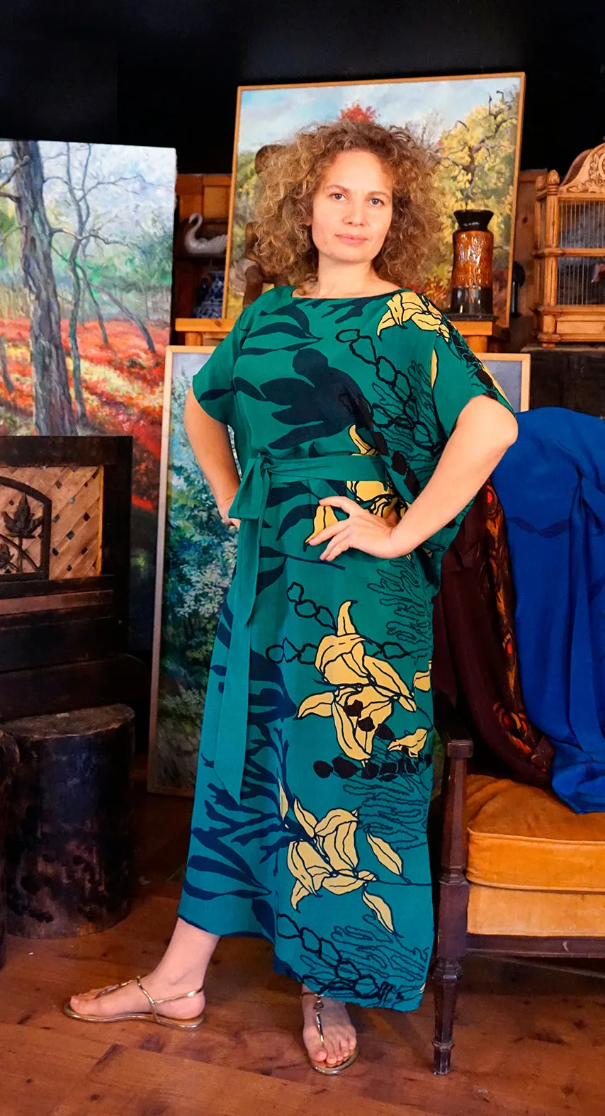BUTTERFLY SEASCAPE GREEN Silk Dress