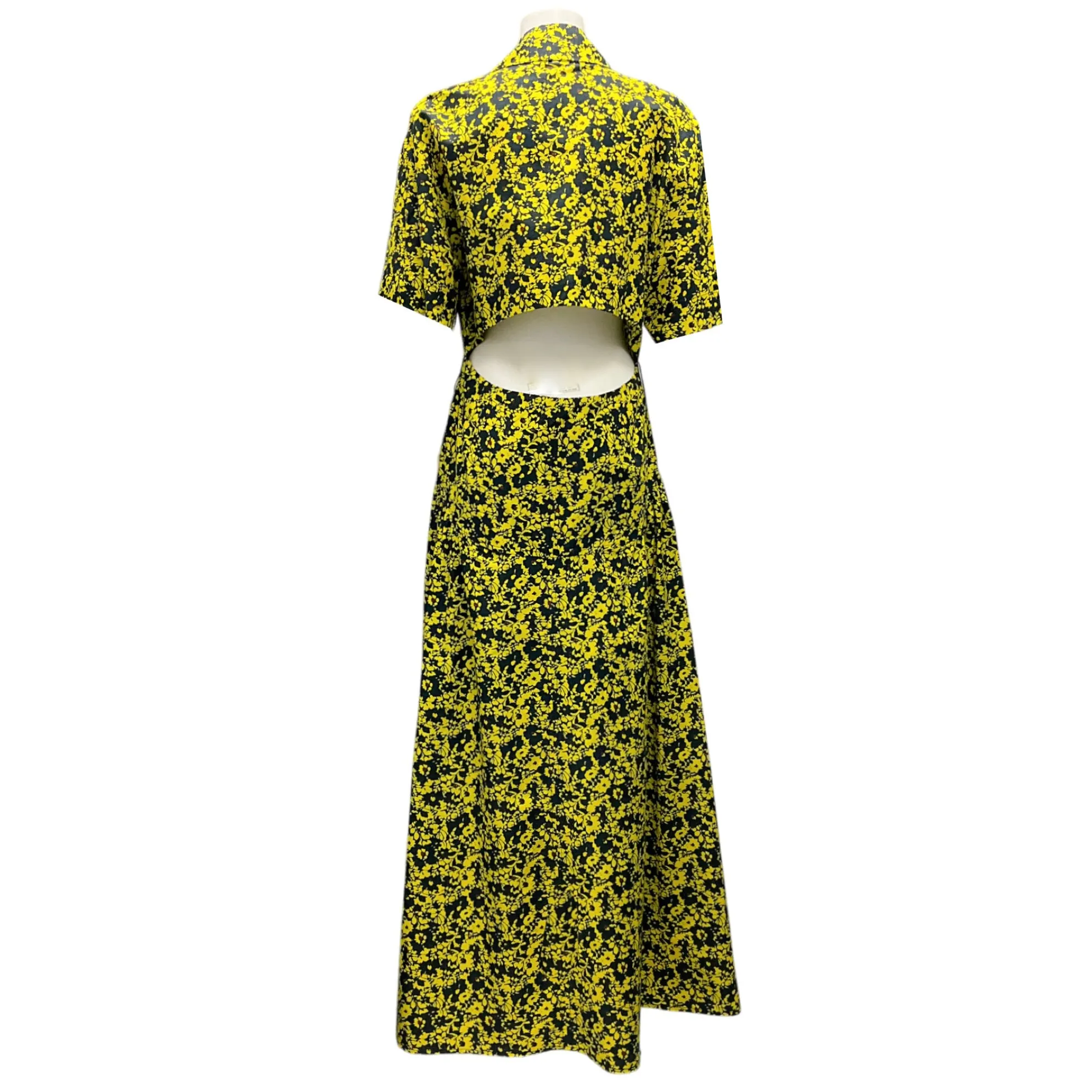 Camilla and Marc Black / Yellow Leto Print Bishop Sleeve Midi Monet Dress