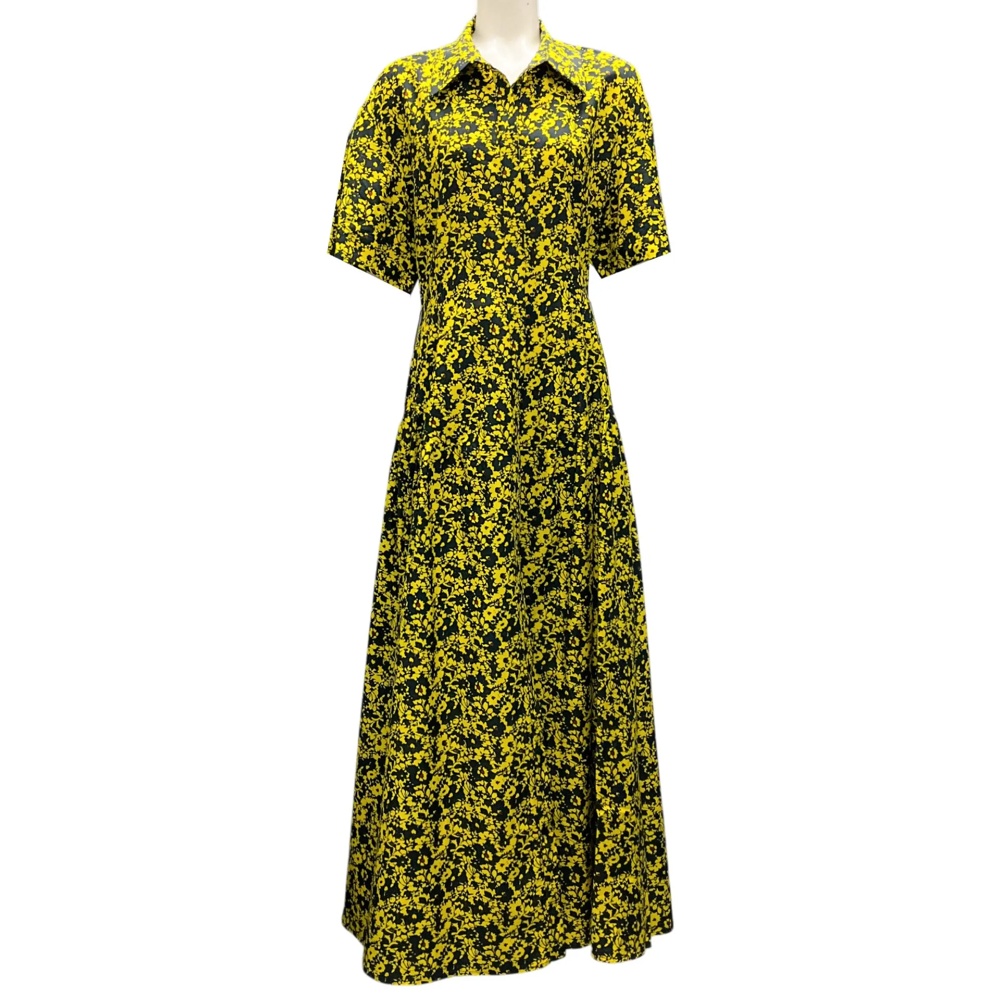Camilla and Marc Black / Yellow Leto Print Bishop Sleeve Midi Monet Dress