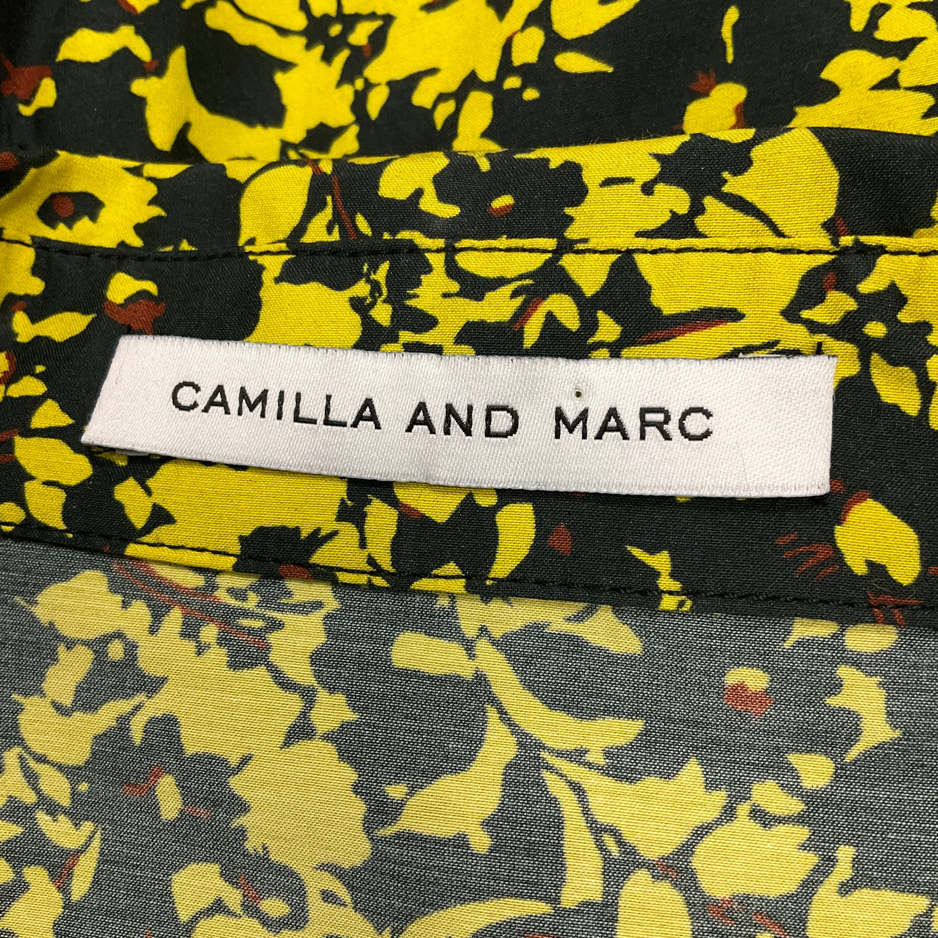 Camilla and Marc Black / Yellow Leto Print Bishop Sleeve Midi Monet Dress