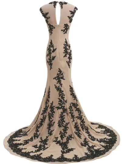 Cap Sleeves Trumpet Beading Evening Dress