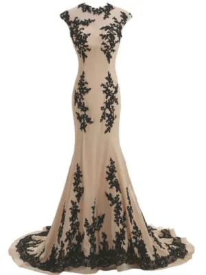 Cap Sleeves Trumpet Beading Evening Dress