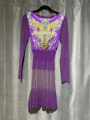 Cavalli Class purple Long Sleeve Knit and Silk Full Skirt Dress