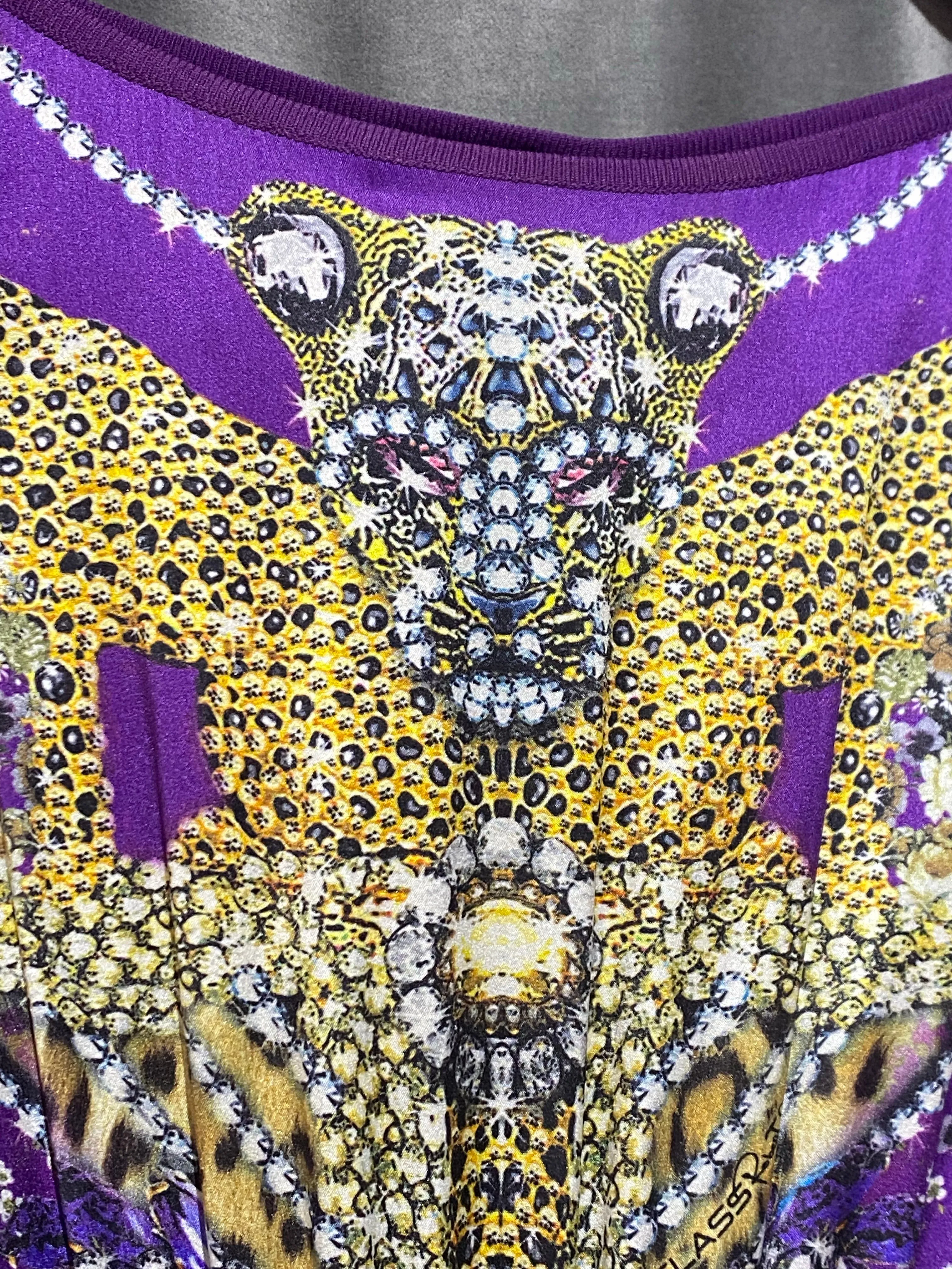Cavalli Class purple Long Sleeve Knit and Silk Full Skirt Dress