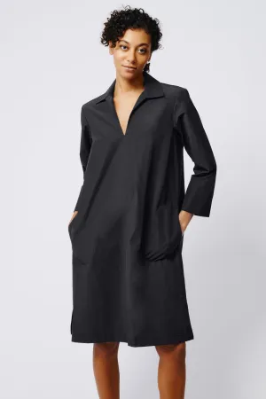 Cecil Collared V-Neck Dress - Black Broadcloth