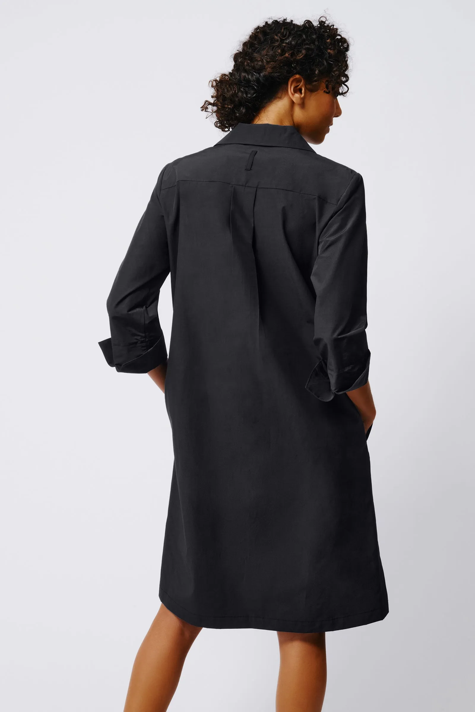 Cecil Collared V-Neck Dress - Black Broadcloth