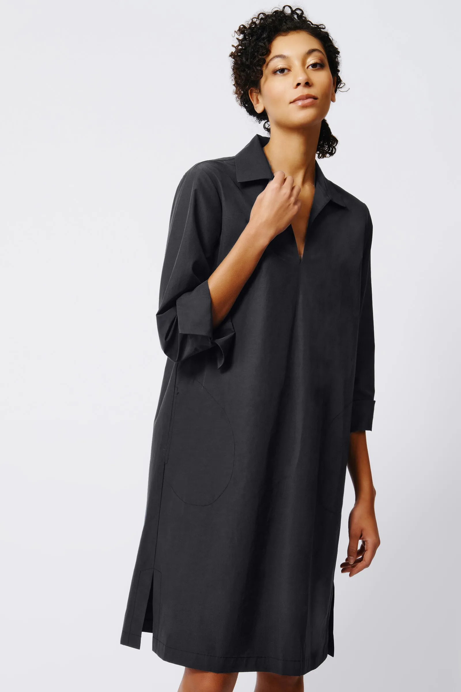 Cecil Collared V-Neck Dress - Black Broadcloth