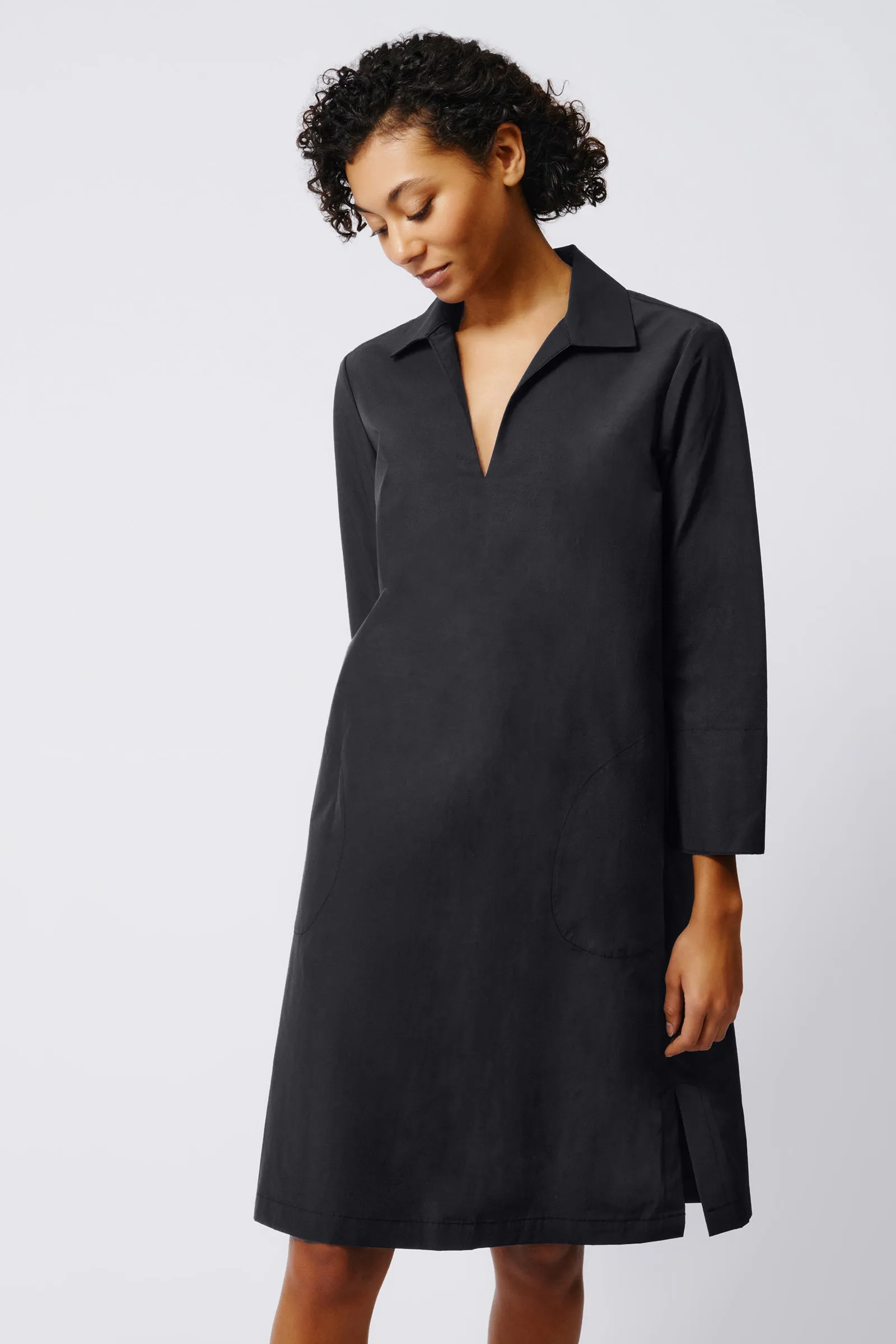 Cecil Collared V-Neck Dress - Black Broadcloth