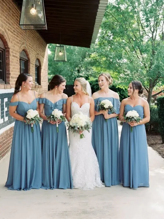 Cheap Chiffon Dusty Blue Infinity Bridesmaid Dresses Convertible Dress