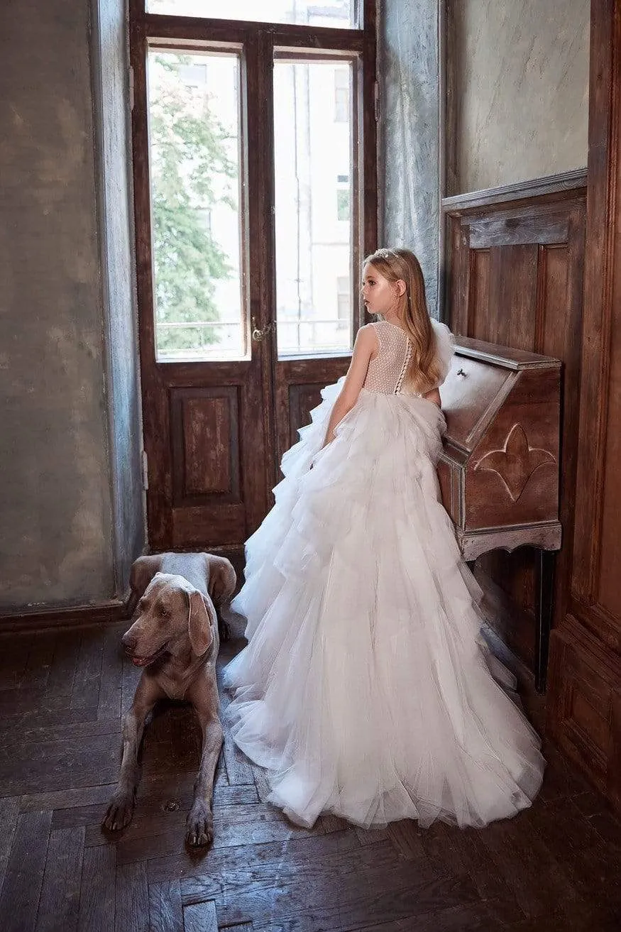 Chic Ruffled Maxi Tulle Dress for Girls