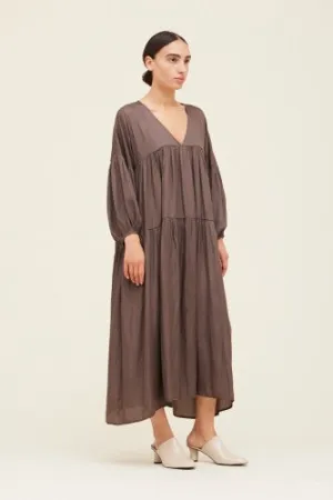 Chicory Balloon Sleeve Satin Midi Dress