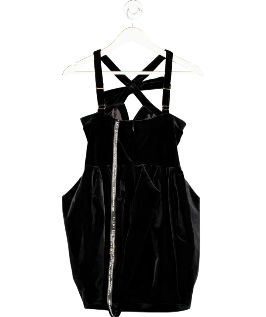 Club L Black Binet Structured Velvet Mini Dress With Bow Detail UK 8