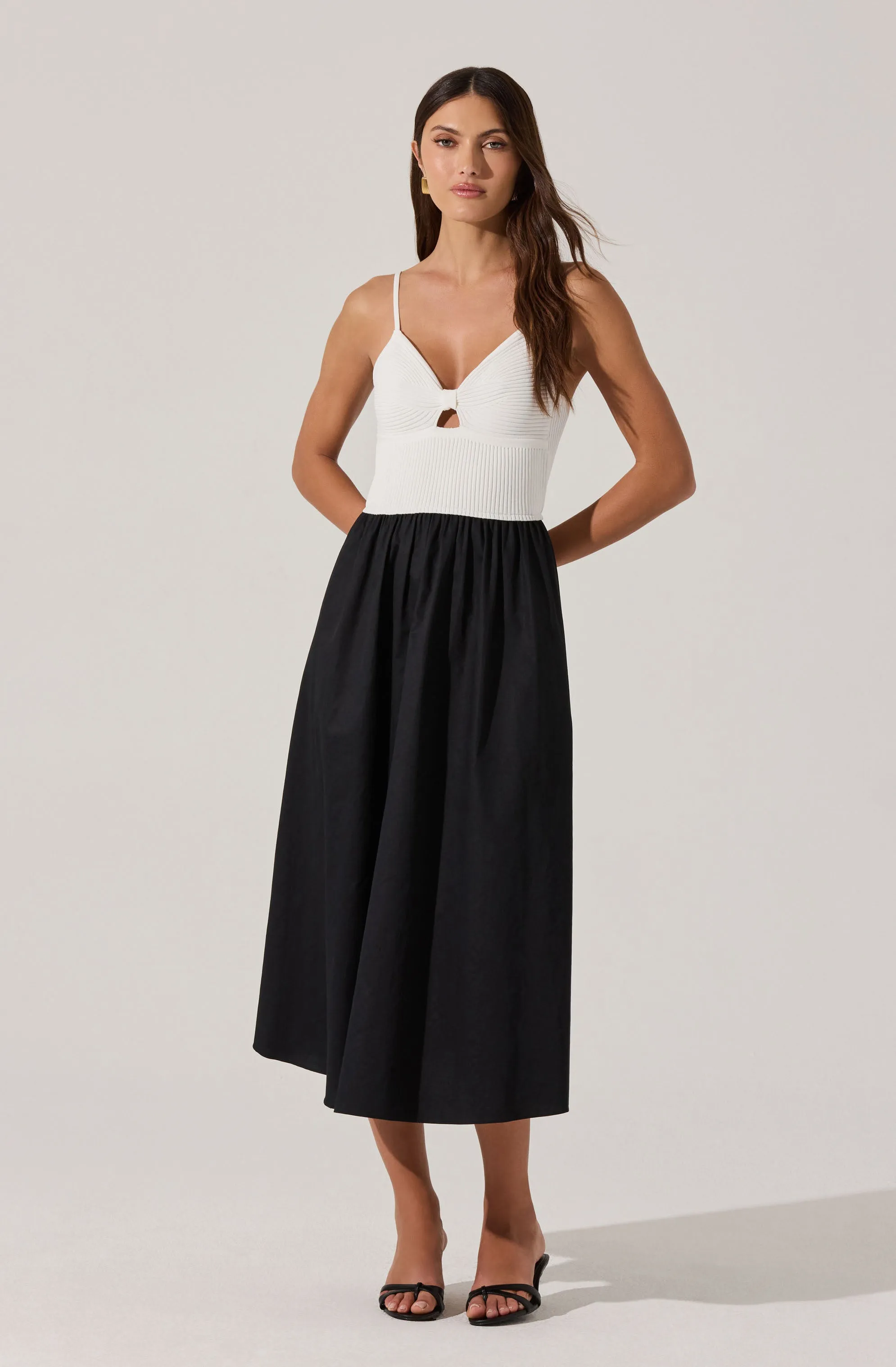 Contrast Mixed Media Midi Dress