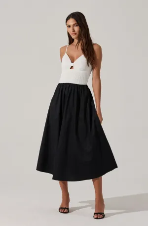 Contrast Mixed Media Midi Dress