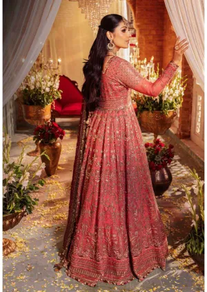 Coral Pink Embroidered Pakistani Wedding Dress Royal Chiffon Frock