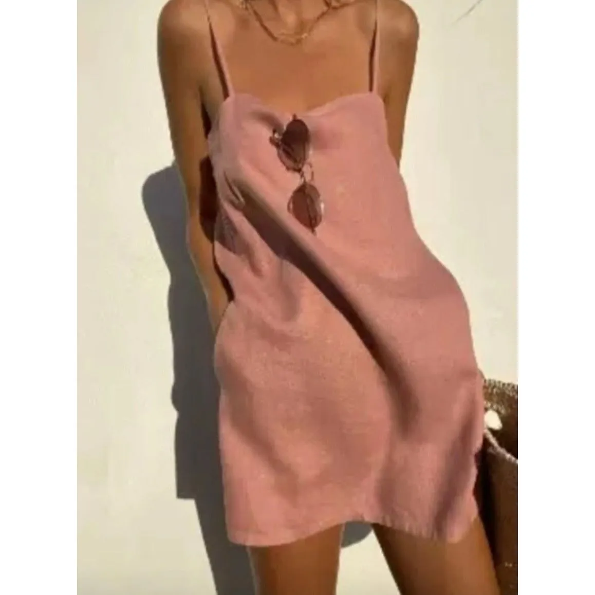 Cotton And Linen Square Neck Mini Dress