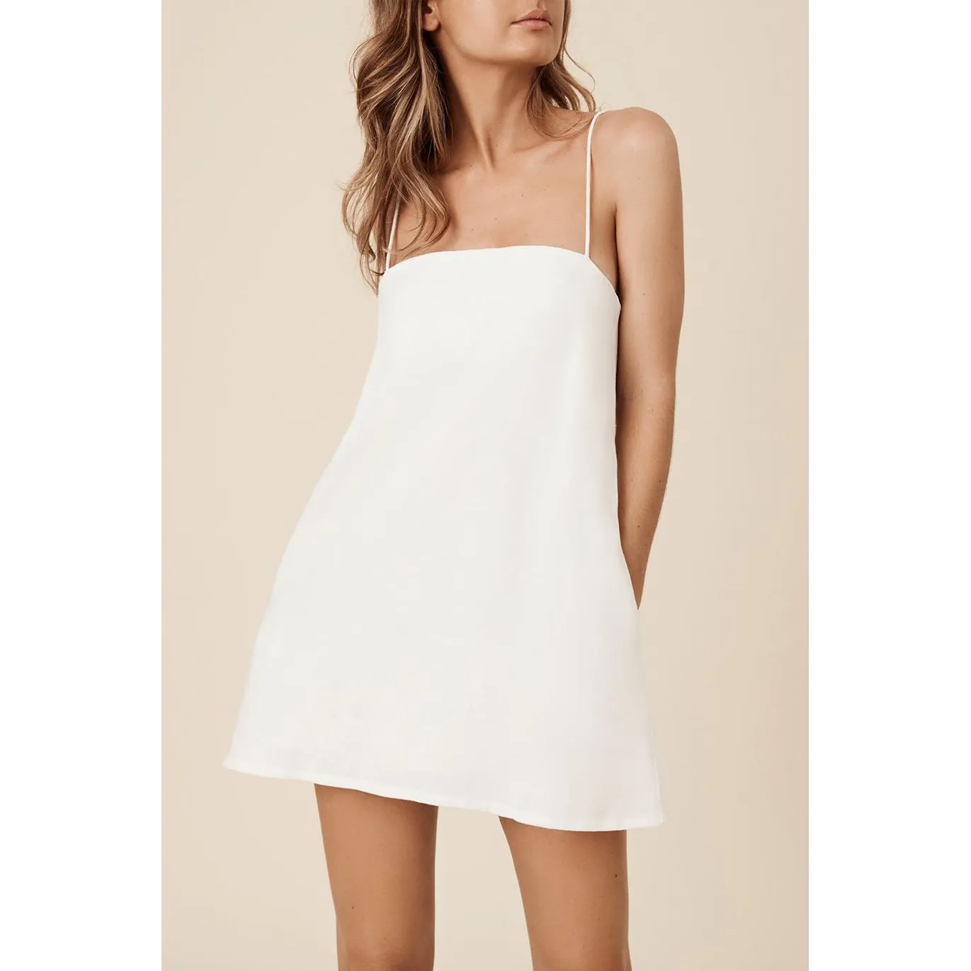 Cotton And Linen Square Neck Mini Dress