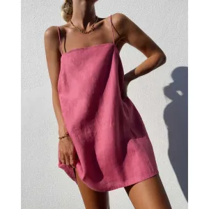 Cotton And Linen Square Neck Mini Dress