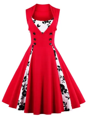 Cotton Floral Sleeveless 1950s Vintage Dress