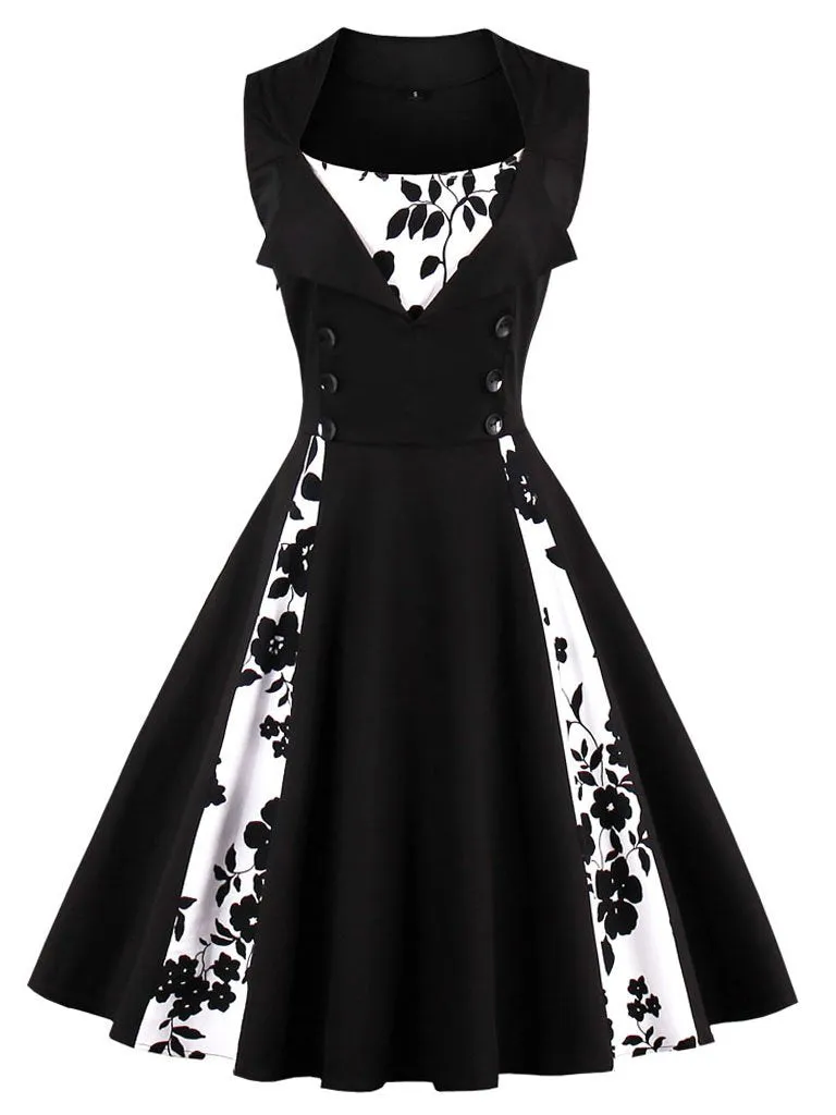Cotton Floral Sleeveless 1950s Vintage Dress