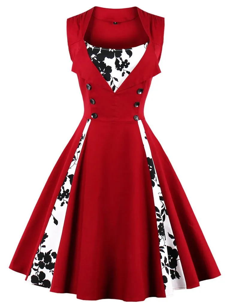 Cotton Floral Sleeveless 1950s Vintage Dress