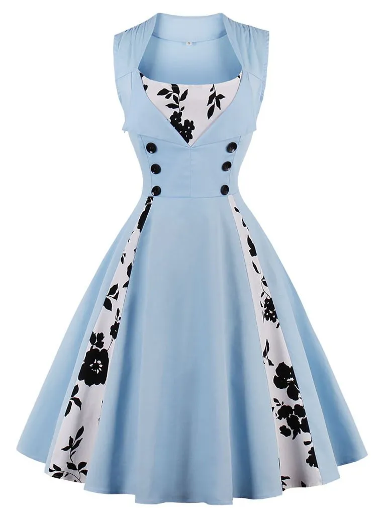 Cotton Floral Sleeveless 1950s Vintage Dress