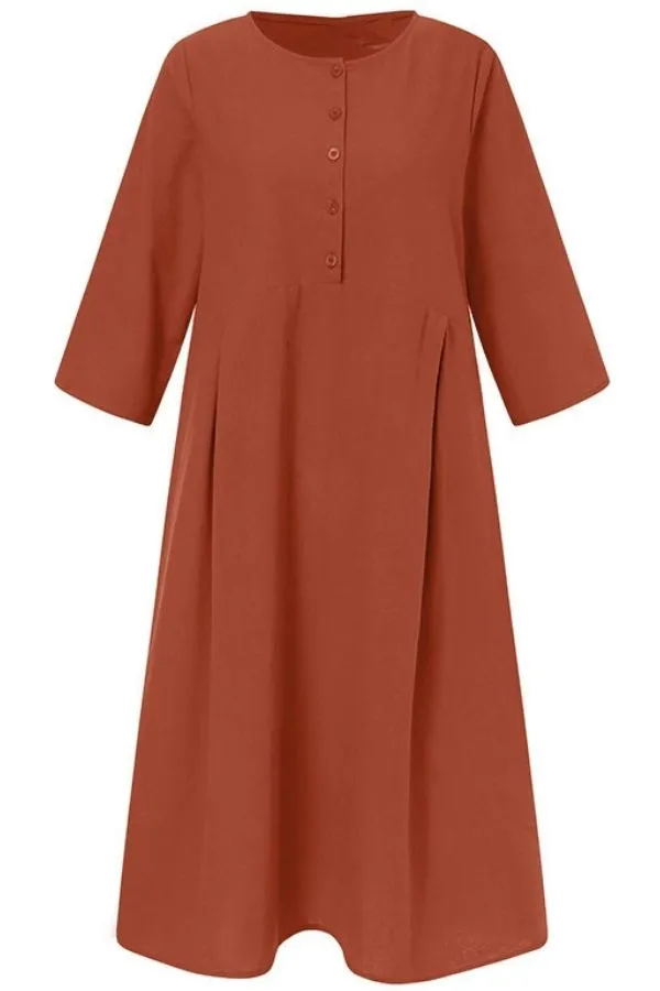 Cotton Round Neck Midi Dress