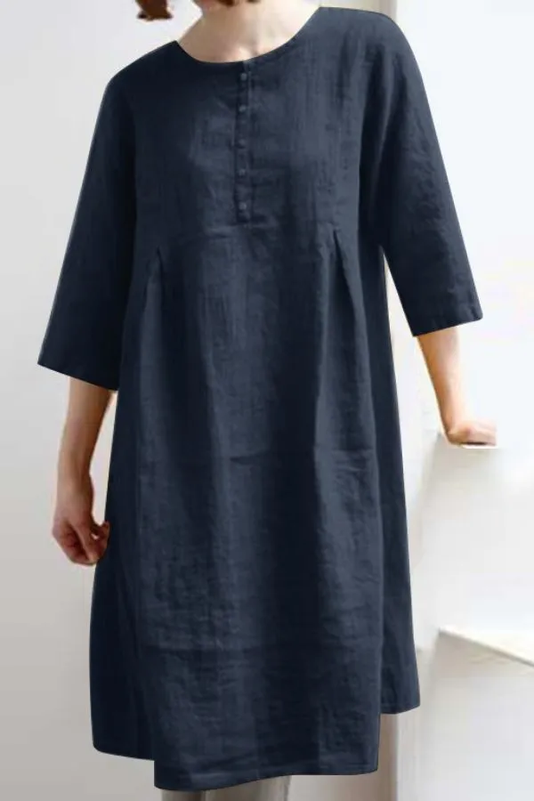 Cotton Round Neck Midi Dress