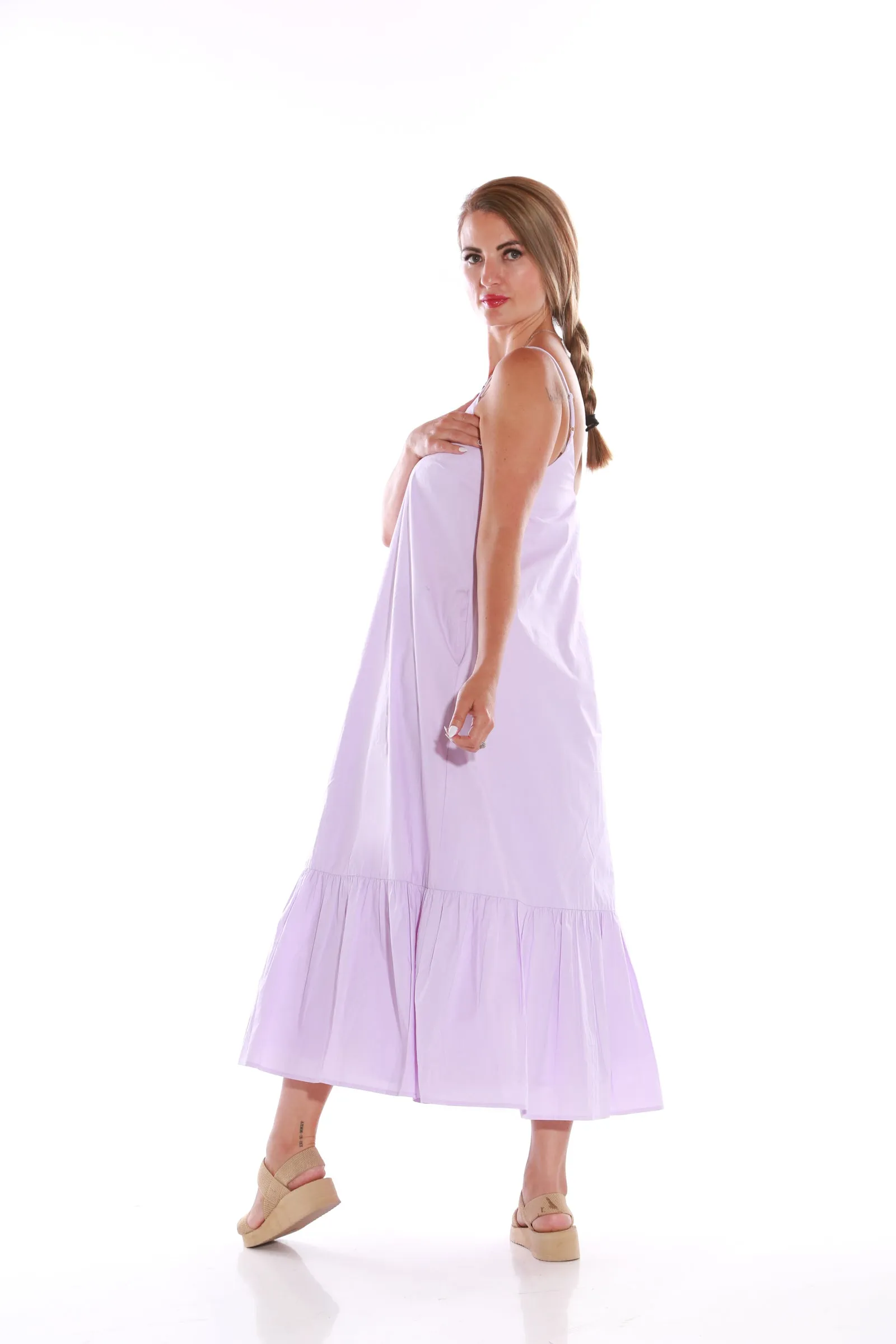 Cotton ruffle spaghetti maxi dress- Lilac