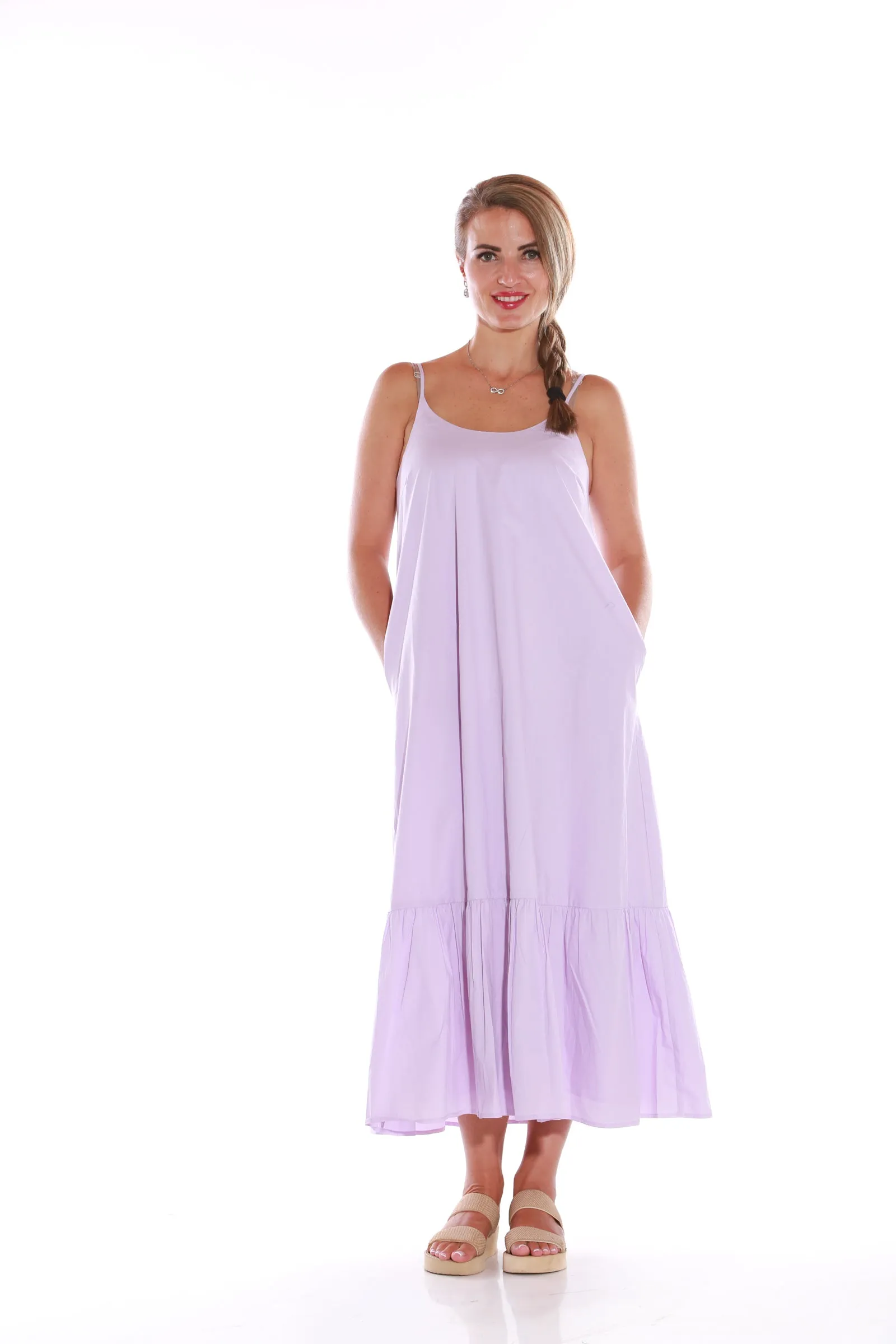 Cotton ruffle spaghetti maxi dress- Lilac