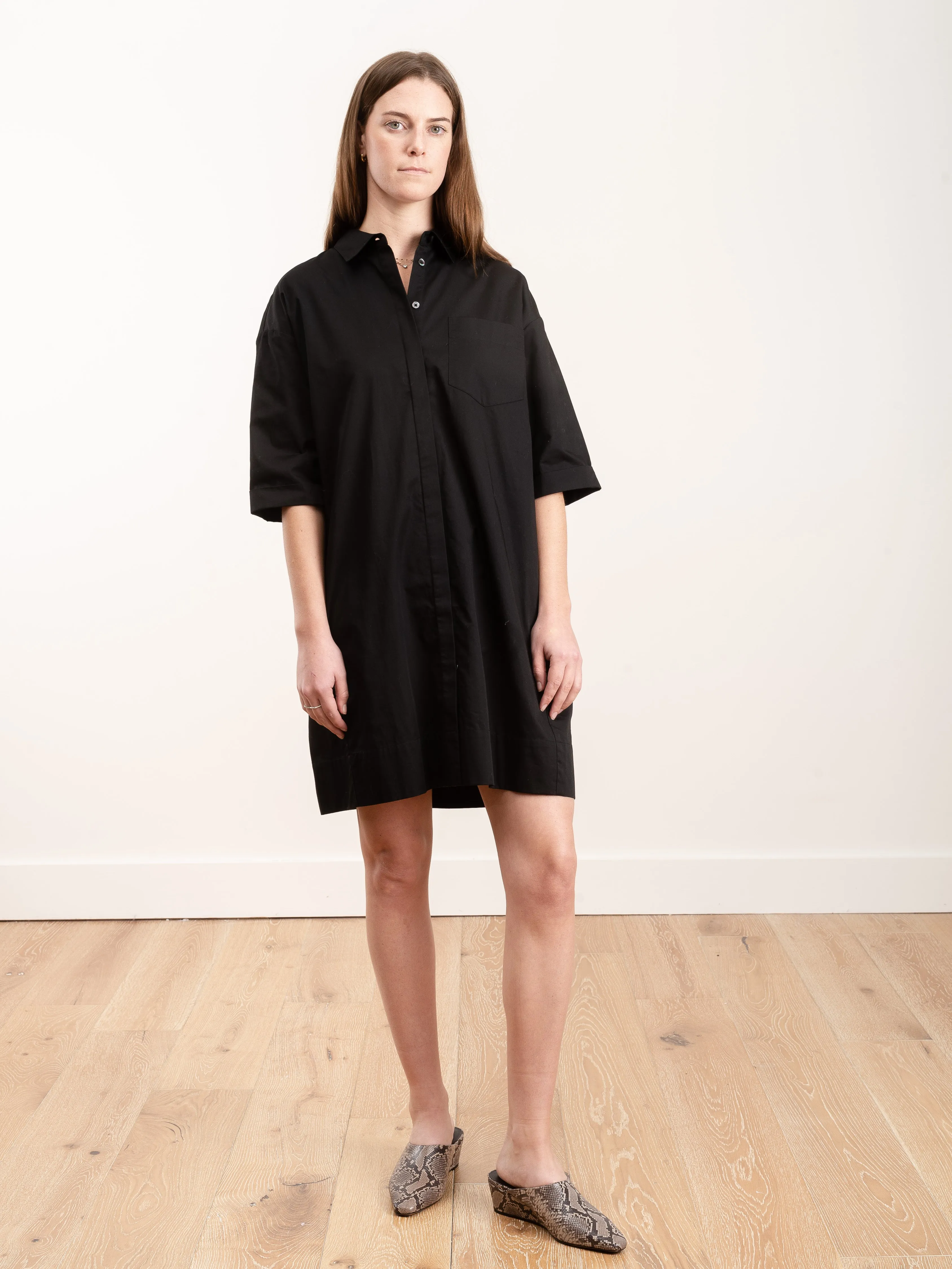 cotton shirtdress - black