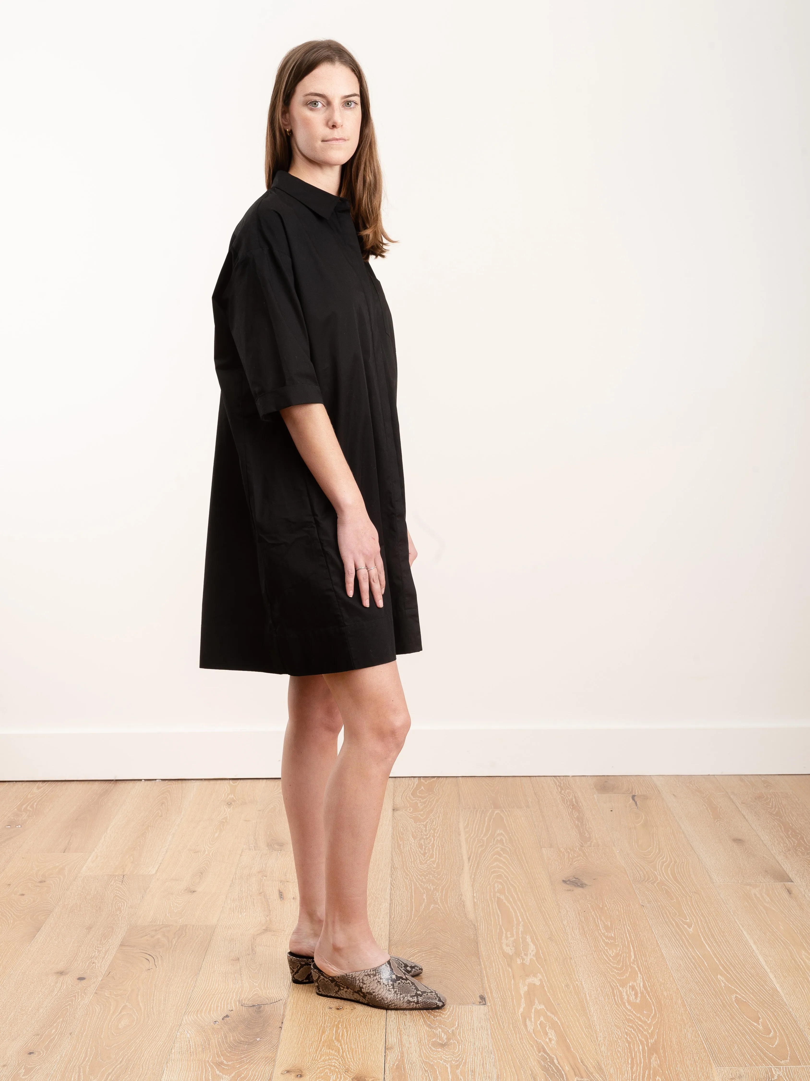 cotton shirtdress - black