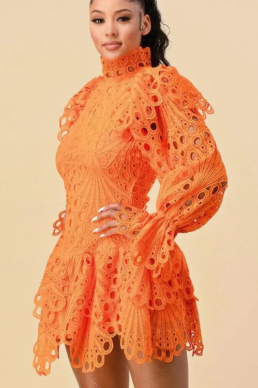 CROCHET LACE WITH BELL SLEEVE DETAILED DRESS