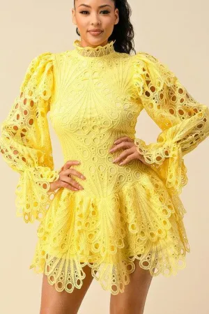 CROCHET LACE WITH BELL SLEEVE DETAILED DRESS