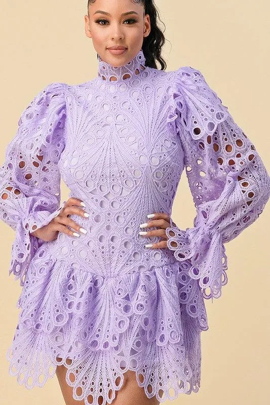 CROCHET LACE WITH BELL SLEEVE DETAILED DRESS