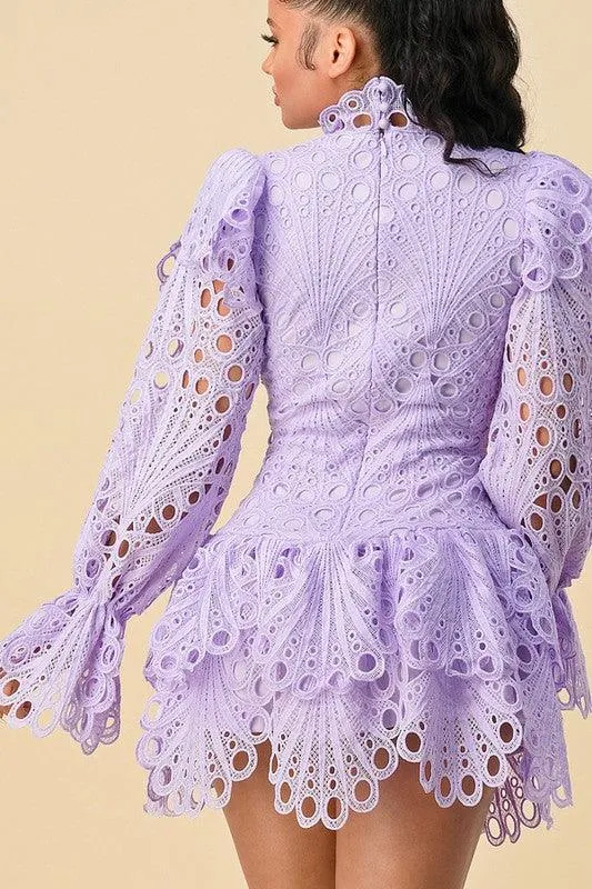 CROCHET LACE WITH BELL SLEEVE DETAILED DRESS